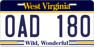 WV license plate OAD180