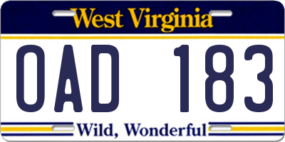 WV license plate OAD183
