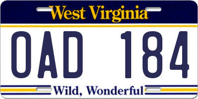WV license plate OAD184