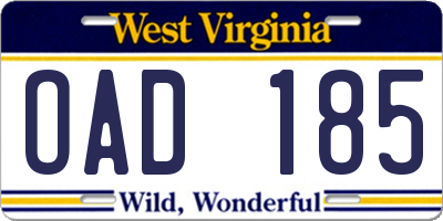 WV license plate OAD185