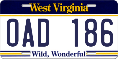 WV license plate OAD186