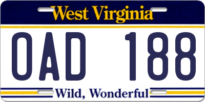 WV license plate OAD188