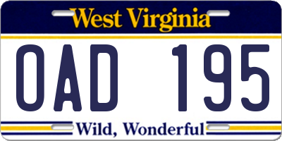 WV license plate OAD195