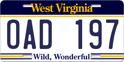 WV license plate OAD197