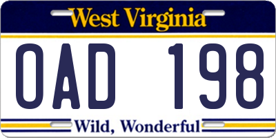 WV license plate OAD198