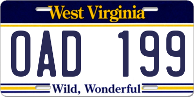 WV license plate OAD199