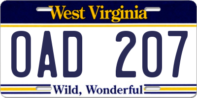 WV license plate OAD207