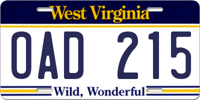 WV license plate OAD215