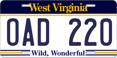 WV license plate OAD220