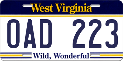 WV license plate OAD223