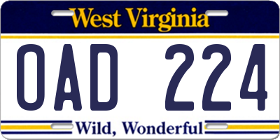 WV license plate OAD224