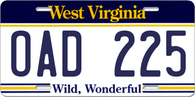 WV license plate OAD225