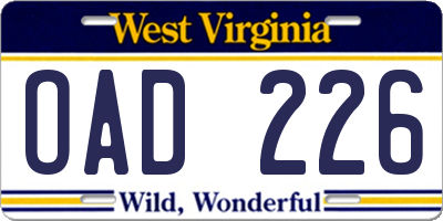 WV license plate OAD226