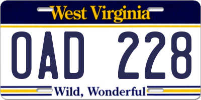 WV license plate OAD228