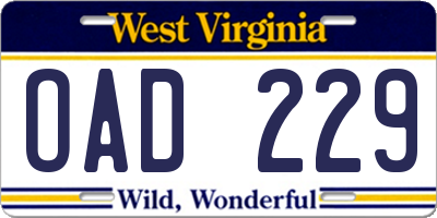 WV license plate OAD229