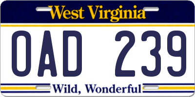 WV license plate OAD239