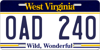 WV license plate OAD240