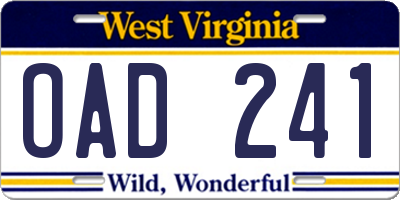 WV license plate OAD241