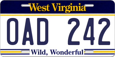 WV license plate OAD242