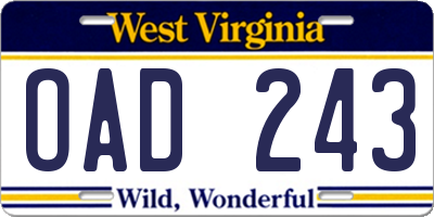 WV license plate OAD243