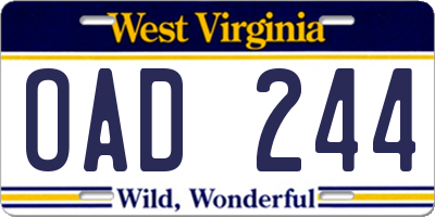 WV license plate OAD244