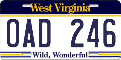 WV license plate OAD246