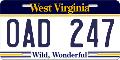 WV license plate OAD247