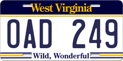 WV license plate OAD249