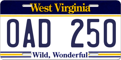 WV license plate OAD250