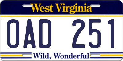 WV license plate OAD251