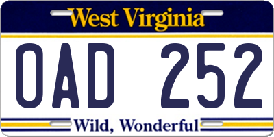 WV license plate OAD252