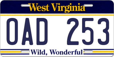 WV license plate OAD253
