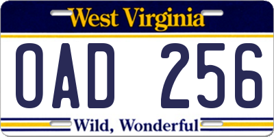 WV license plate OAD256