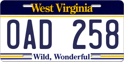 WV license plate OAD258