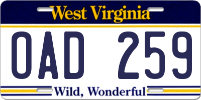 WV license plate OAD259