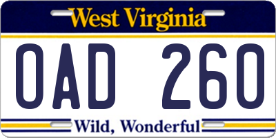 WV license plate OAD260