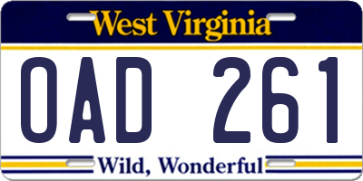 WV license plate OAD261