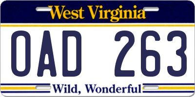 WV license plate OAD263