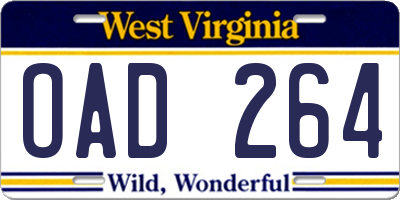 WV license plate OAD264