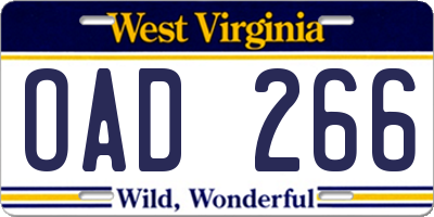 WV license plate OAD266