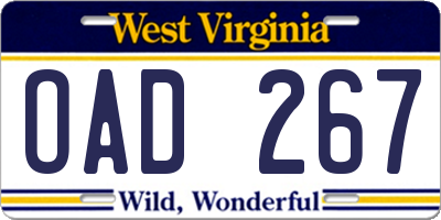 WV license plate OAD267