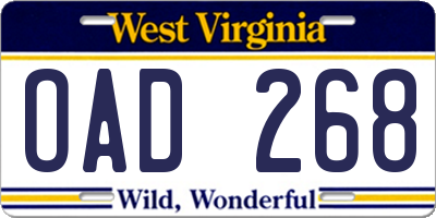 WV license plate OAD268