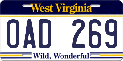 WV license plate OAD269