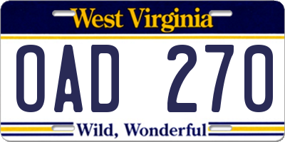 WV license plate OAD270
