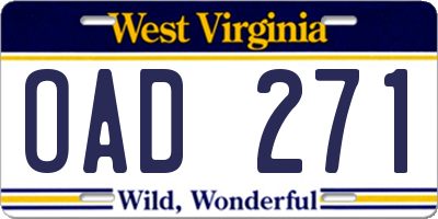 WV license plate OAD271