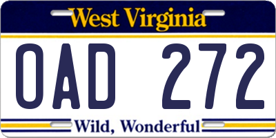 WV license plate OAD272