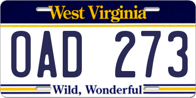 WV license plate OAD273