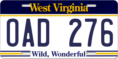 WV license plate OAD276