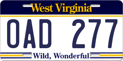 WV license plate OAD277