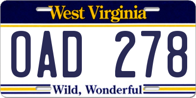 WV license plate OAD278